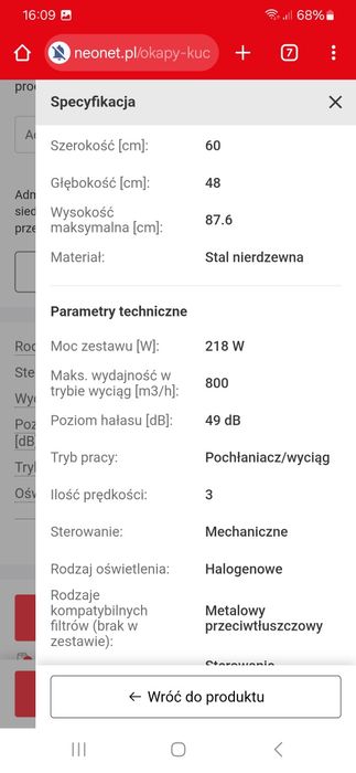 Okap kuchenny Mastercook tanio