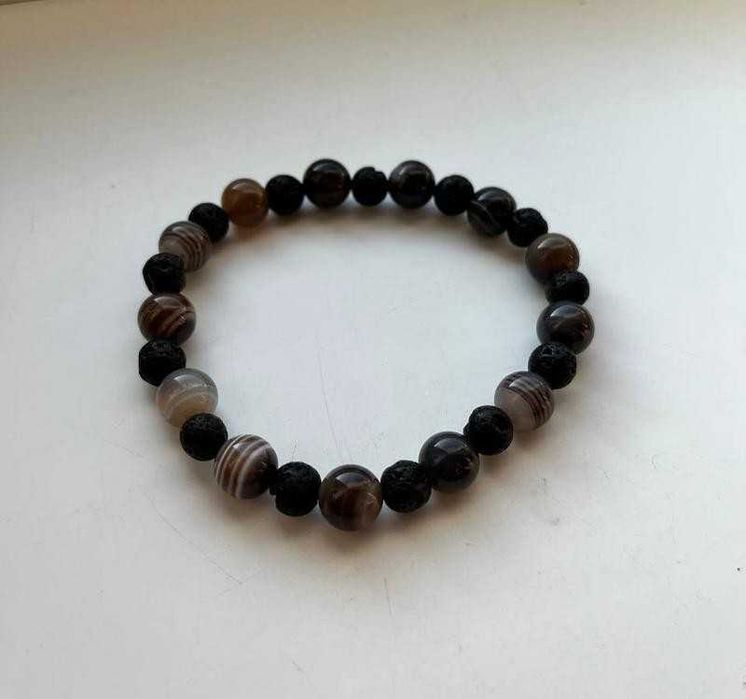 Браслет мужской агат лава р. 22