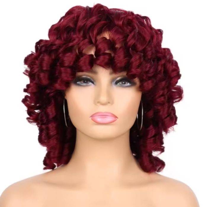 Peruka, loki, burgundowa