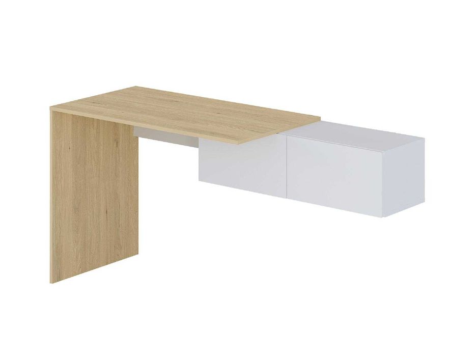 Secretária consola suspensa com 2 armários cor natural e branco