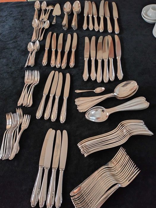 Platery posrebrzane sztućce zastawa stołowa 12 osób próba 90 119 sztuk