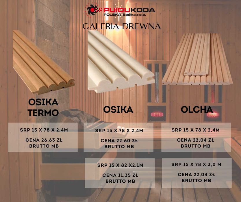 Boazeria do saun/panel ścienne STEP 27x64 osika Puidukoda/sauna/lamele