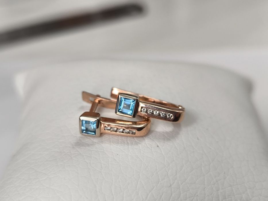 Серьги золотые с Топазом и Бриллиантами (4.36г)