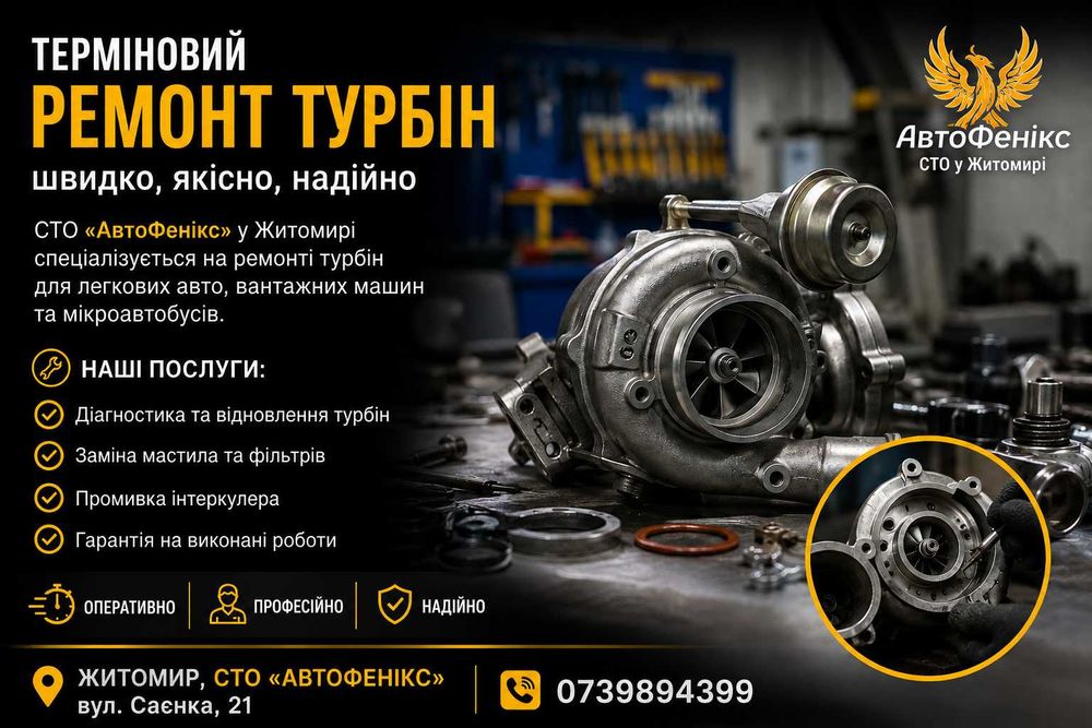 Ремонт турбін Житомир.  Терміновий ремонт турбін легкових, вантажних авто  та бусів. Ремонт турбін з гарантією
