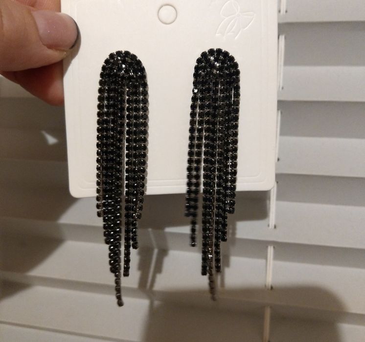 Kolczyki czarne długie z cyrkonia długość ok 8cm