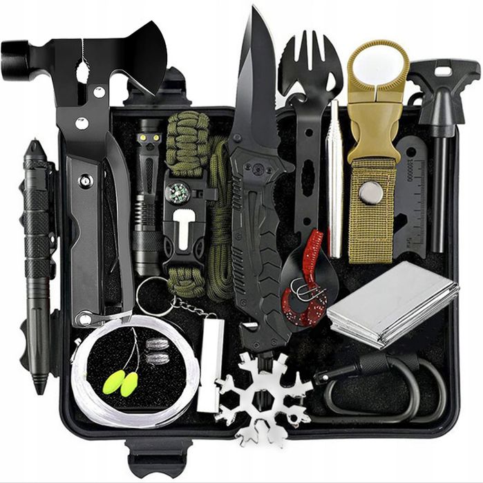 SURVIVALOWY zestaw wojskowy przeżycia PRZETRWANIA multitool W ETUI 62