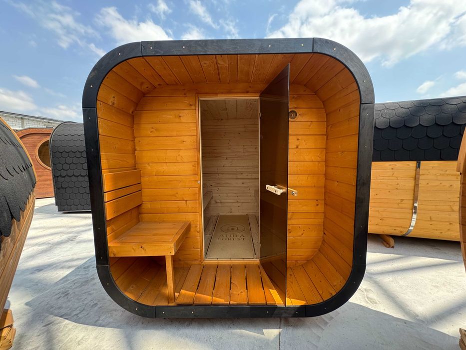 Sauna Ogrodowa Studio Quadro RELAX | Taras z Ławką | LED | 243 cm | Od Ręki