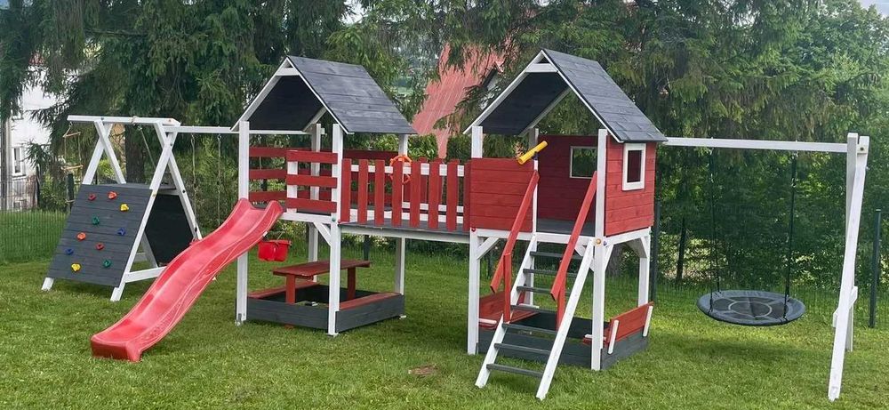 %RATY% Zapisy na 2026r.  D8 Duży plac zabaw z mostkiem domek dla dziec