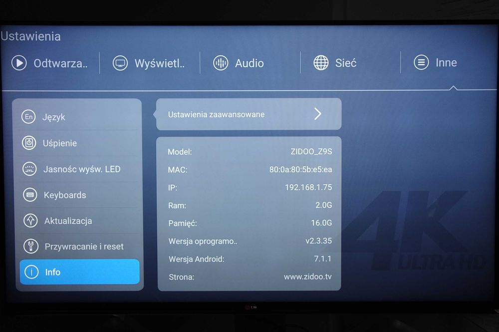 Sieciowy odtwarzacz multimedialny Zidoo Z9S 4K UHD