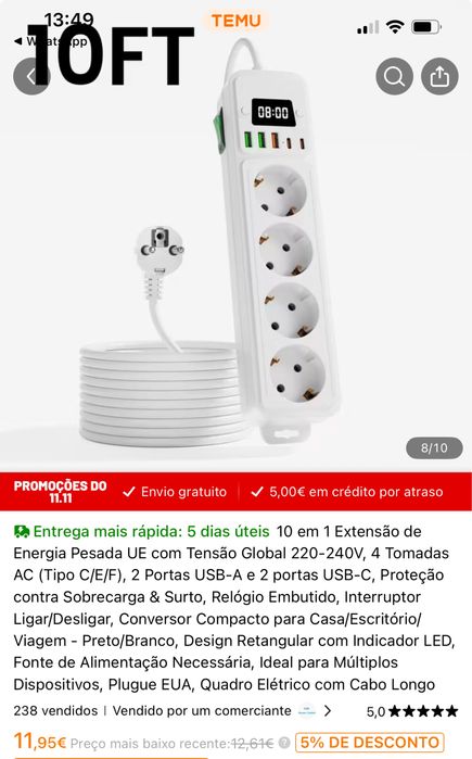 Tomada com 4 entradas+ USB