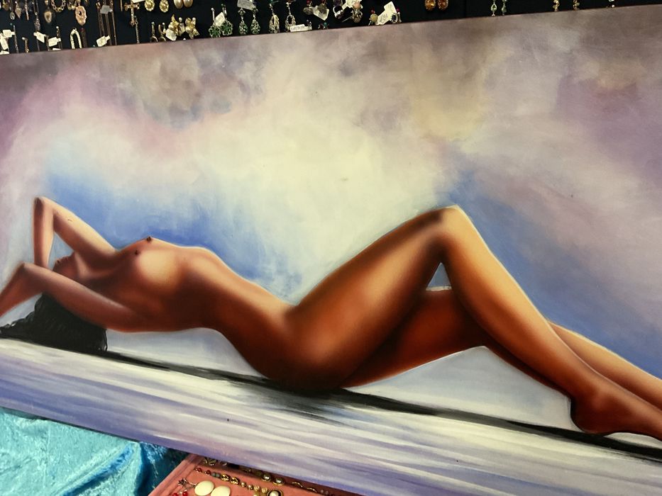 Quadro tela a oleo nudismo assinada