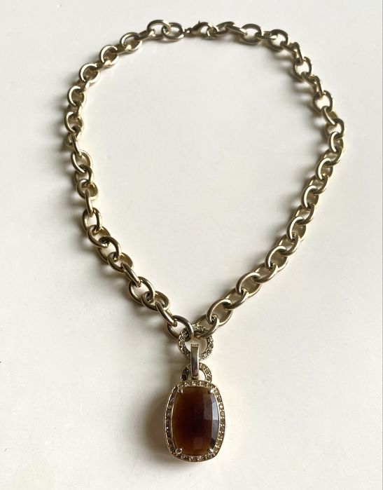 Vintage naszyjnik złoty łańcuch kryształ 80s