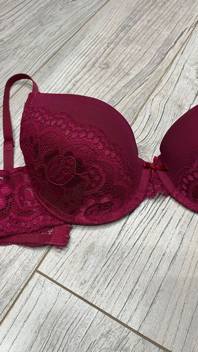 Staniczek stanik biustonosz burgundowy 75c koronkowy