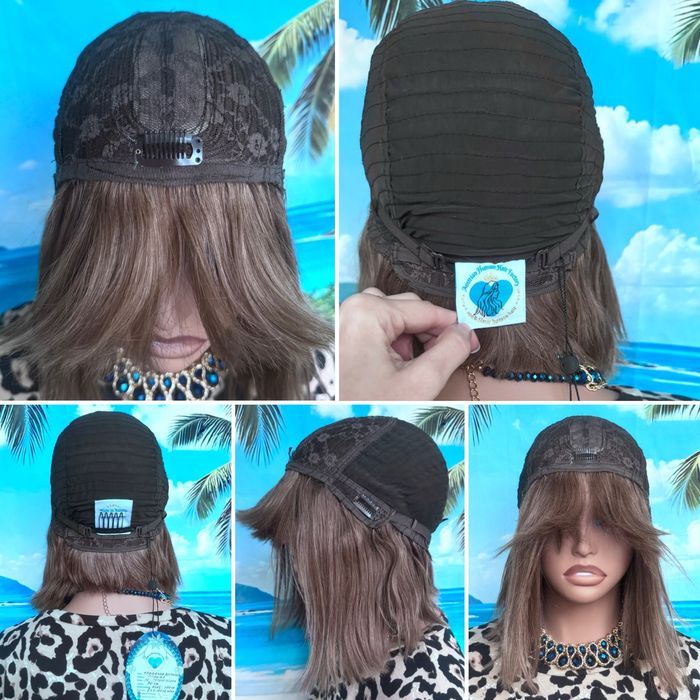 Натуральный парик с чёлкой кожа шёлк детские волосы люкс пепел русый