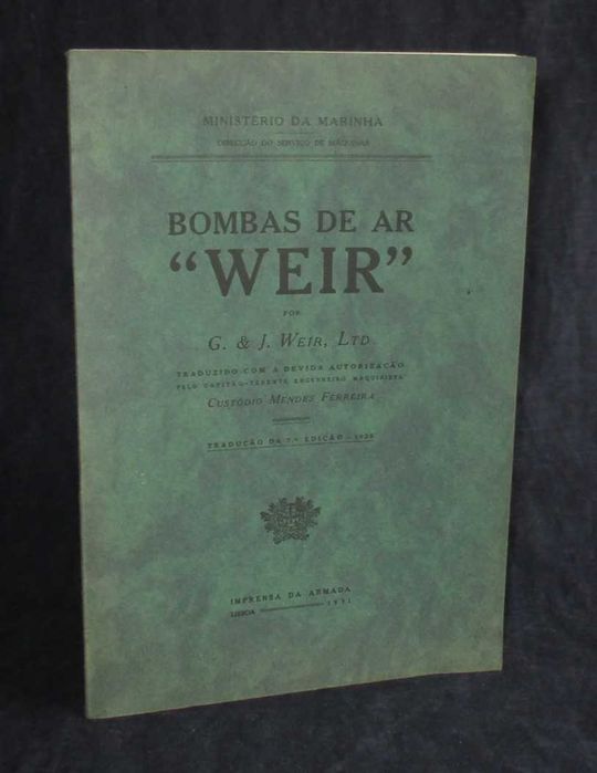 Livro Bombas de Ar Weir Imprensa da Armada 1931