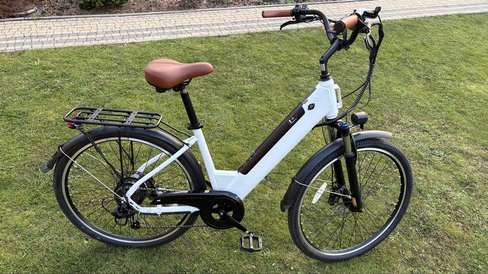 Rower Elektryczny E-Bike Biały | Bateria 15Ah (Zasięg 80km) | Skóra, LED  kola 27,5’
