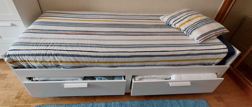 IKEA BRIMNES Cama individual/dupla com 2 gav/2 colchões