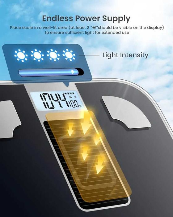 RENPHO Elis Solar 1 balanças digitais de peso corporal. Balanças de casa de banho para peso sem pilhas. Balança inteligente