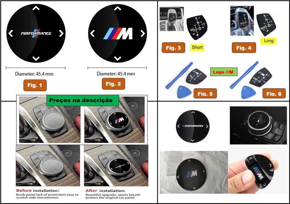 Capa autocolante ///M botão IDrive ou para manete cx. automática BMW