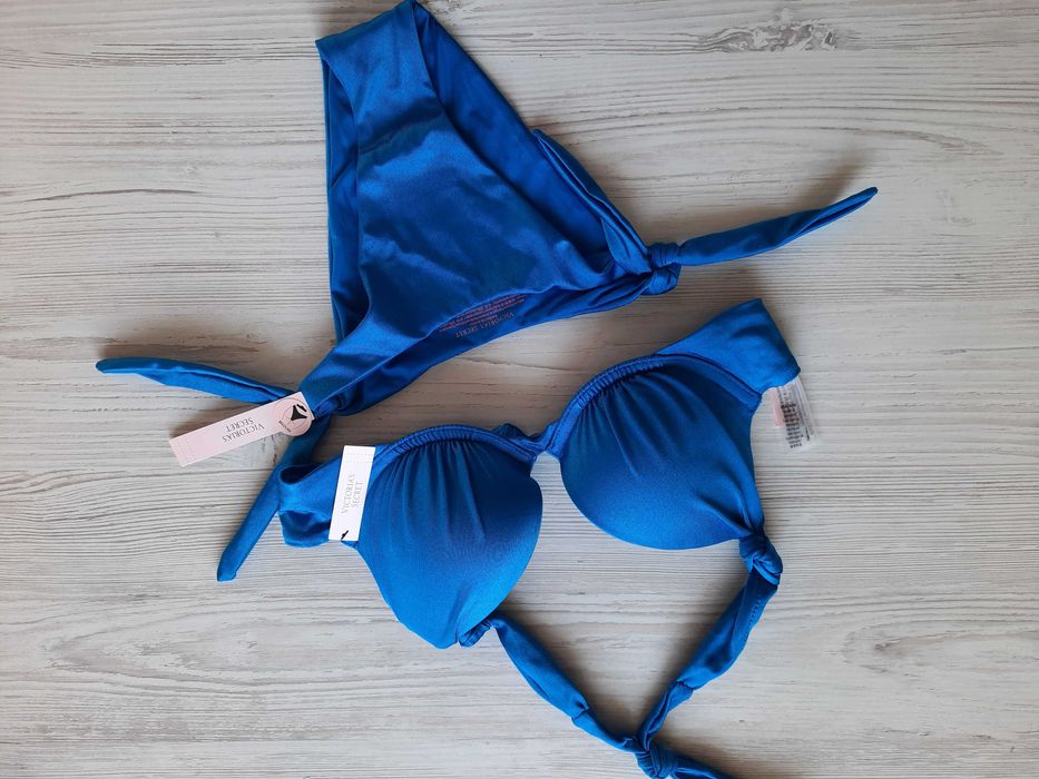 Купальник пуш-ап бандо Victoria's secret зеленый бирюзовый S M стразы