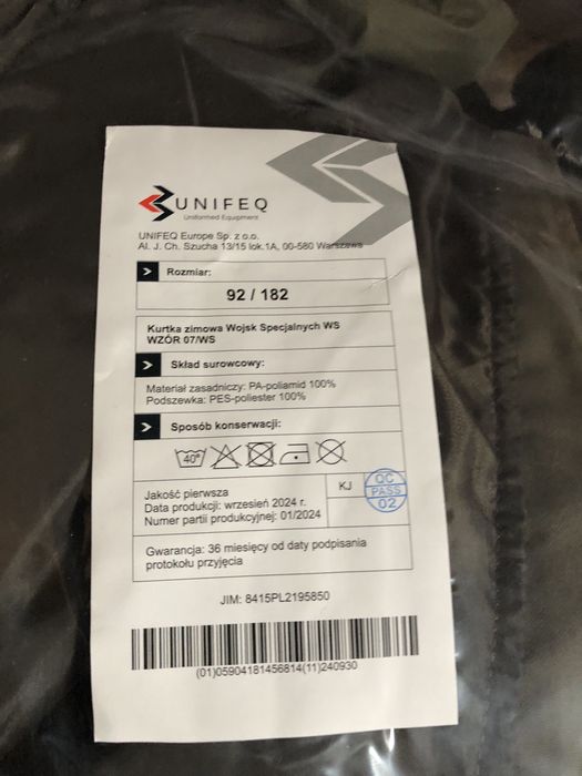 Kurtka zimowa UNIFEQ nowa komplet z podpinka 182/92 07/WS DWS