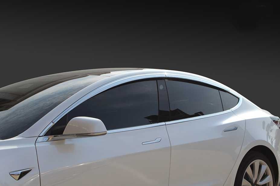 Вітровики Хромовані Ветровики Дефлектори на вікна Tesla Model 3