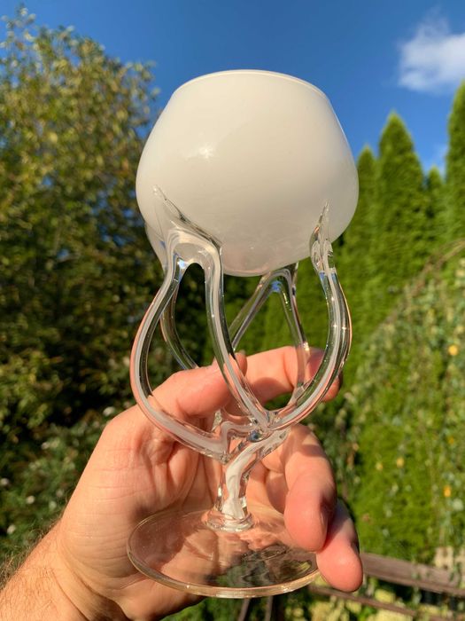 kielich szklany opal Krosno, Makora, stan bd, PRL, Vintage