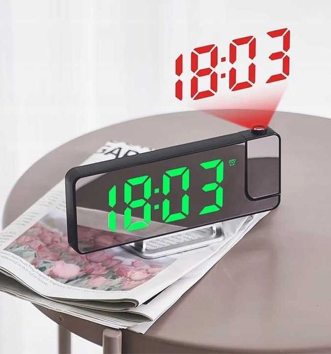 BUDZIK Zegar elektroniczny cyfrowy z projektorem LED lustro termometr