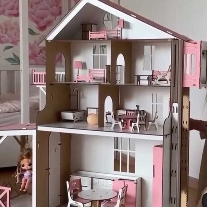 Ляльковий будиночок 93 см із ліфтом, терасою та меблями