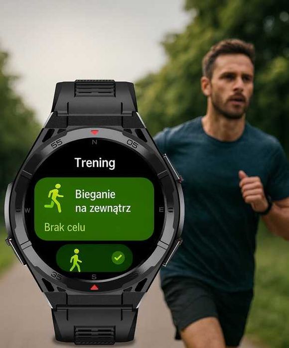 GPS AMOLED Smartwatch sportowy wodoodporny PL menu czarny pomarańczowy