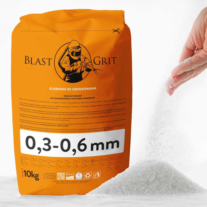 Blast Grit do szkiełkowania, piaskowania 0,3-0,6 mm Atest PZH 10kg