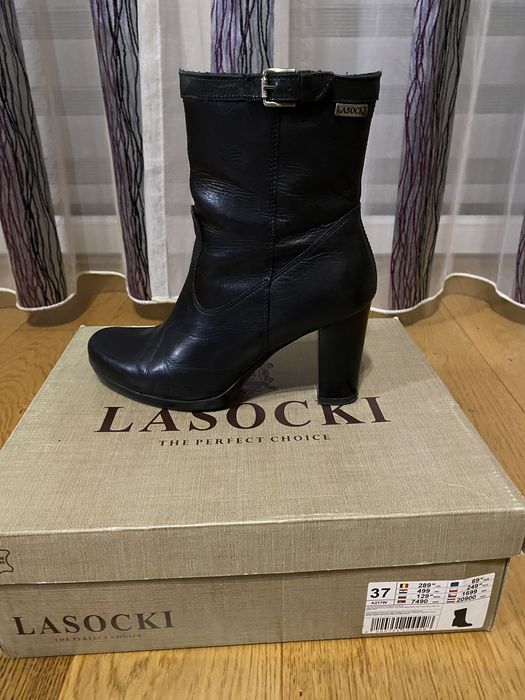 Botki skórzane na obcasie, słupku roz. 37 Lasocki