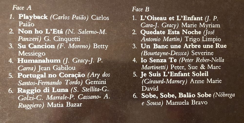 Sucessos da Eurovisão -disco de vinil