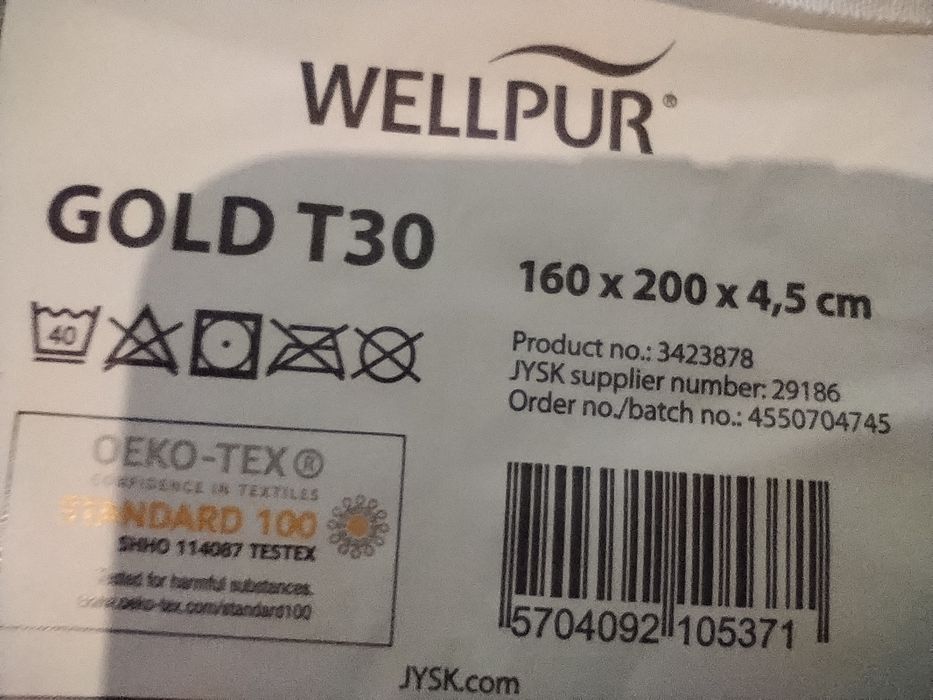 Materac topper, Jysk, memory foam ,Wellpur Gold T30