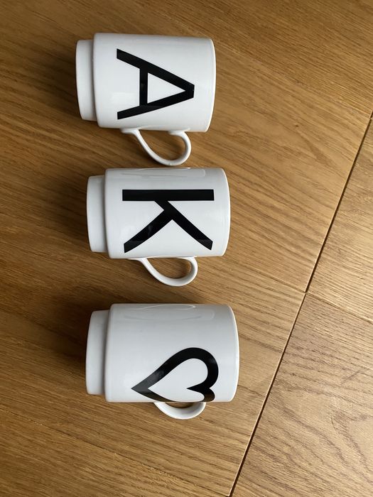3 kubki ceramiczne Galzone literki A i K i serce