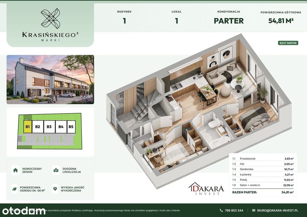 Mieszkanie 54,81m2 z ogródkiem JEDYNe W PROMOCJI do 30.09 -15.000