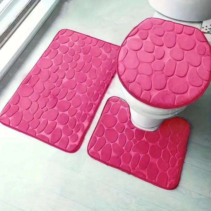 Набор из 3 ковриков для ванной комнаты (3D фактура Камень)