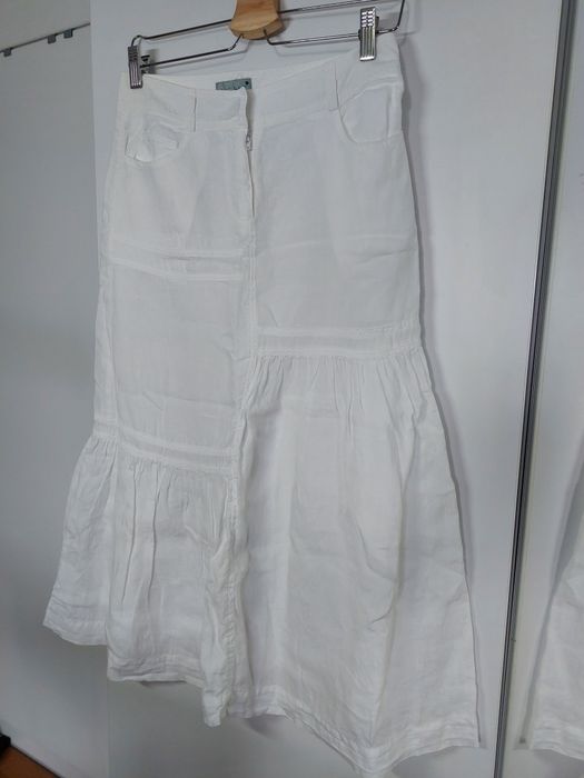Biała spódnica midi 36/S długa spódnica boho biała spódniczka len 100%