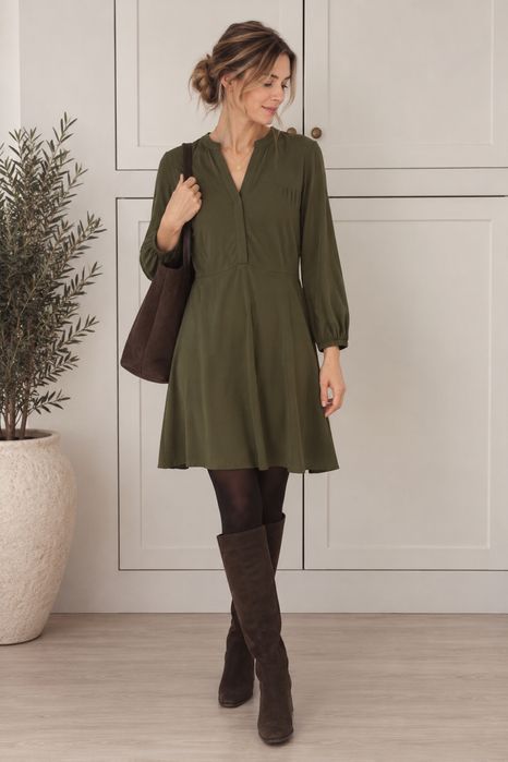 Sukienka Armedangels khaki S – kloszowana, długi rękaw