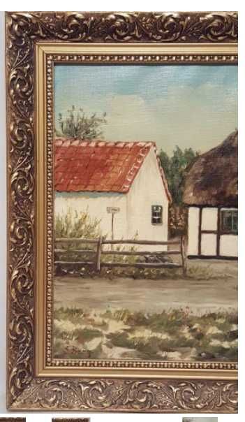 sygnowany, stary obraz olejny „ Wiejska zagroda"