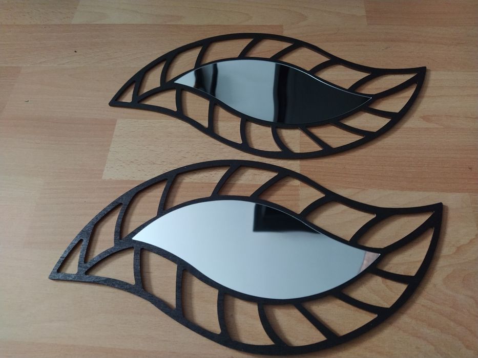 Lusterka ścienne dwa w zestawie z drewna ręcznie robione 30 cm czarne