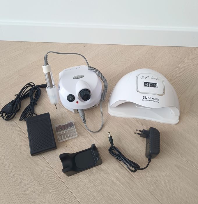 Profesjonalny zestaw do paznokci, manicure hybrydy, frezarka,lampa UV