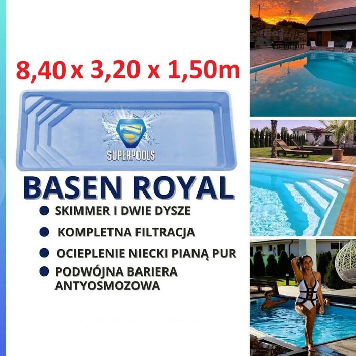Basen gotowy poliestrowy Royal 8,40 x 3,20 ogrodowy ! niecka Producent
