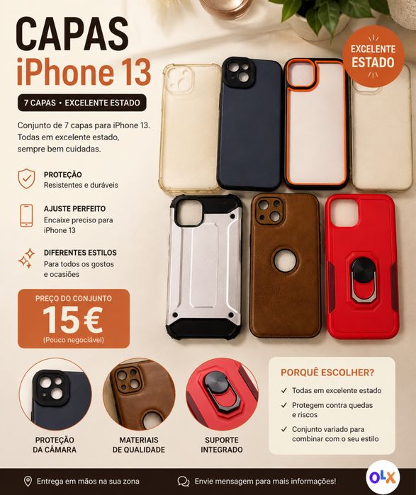 Lote 7 Capas iPhone 13 – Vários Modelos – Bom Estado