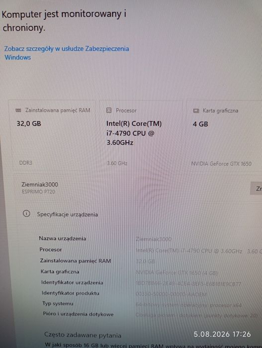 Komputer GTX 1650 32GB ram  i7 4790 SSD 476GB