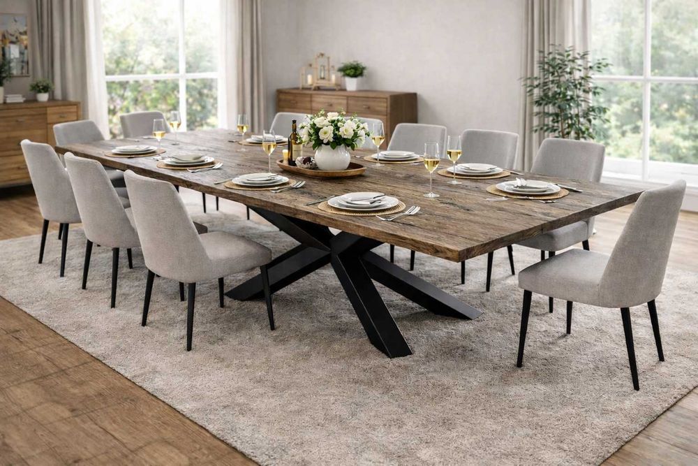 Duży stół do salonu, jadalni, sali konferencyjnej - Dąb Halifax Cynowy