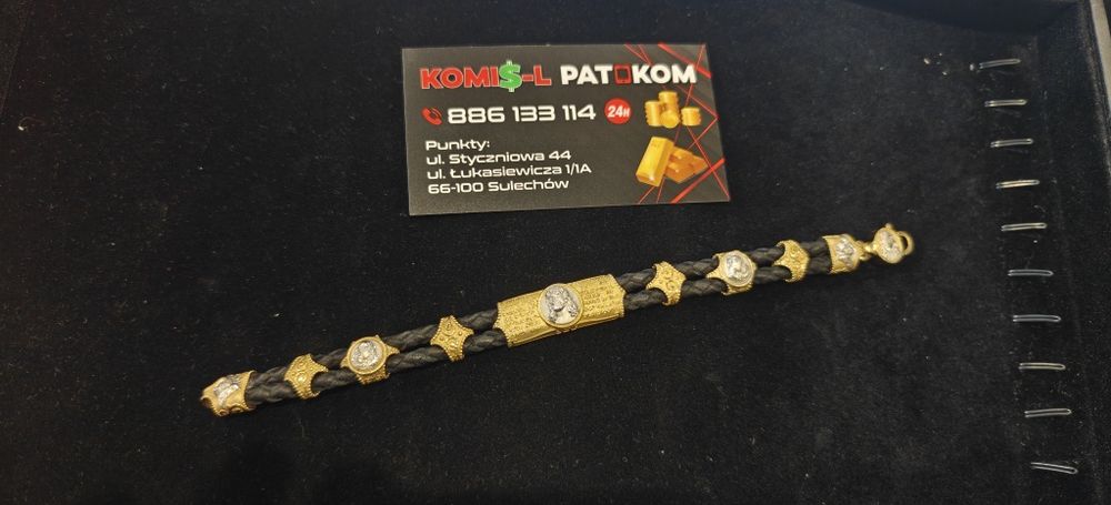 Bransoletka na skórze 585 w 41.3gr.Unikalny wyglaD..NowA.. PAT-KOM