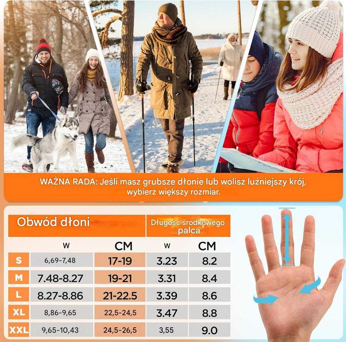 Rękawice zimowe termiczne dotykowe smartphone antypoślizgowe sport L