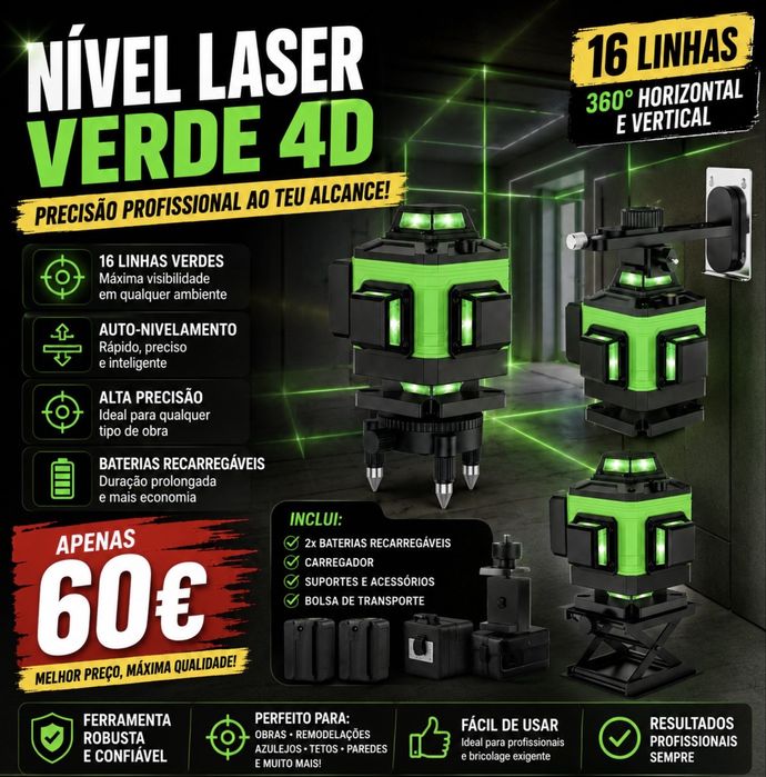 Nível a Laser 16 Linhas Verde Novo