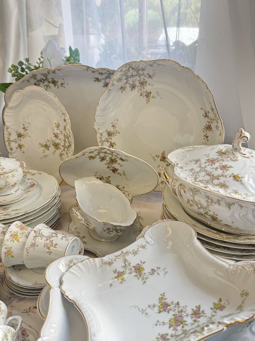 Чайно столовий сервіз німецький, порцеляна, bernadotte, квіти, 88 елем